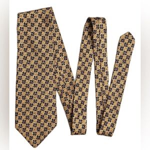 Vintage Geoffrey Beene silk tie, checkerboard pattern, gold, gray, black